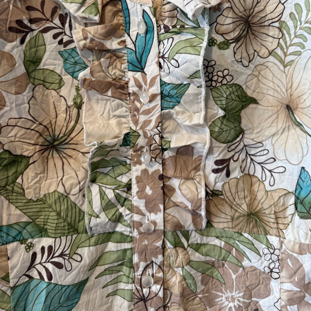Caribbean Joe Cream w/Brown/Turquoise/Green/Tan Tropical Floral Print Top - Picture 8 of 12